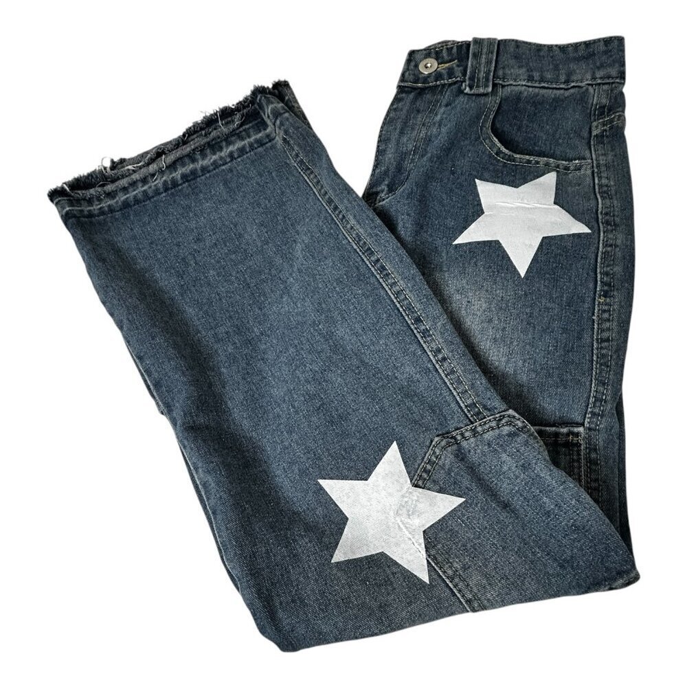Star Y2K Theme Wide Leg men's Blue Jeans Size ~26‎  Gives Muriel's Wedding Vibes